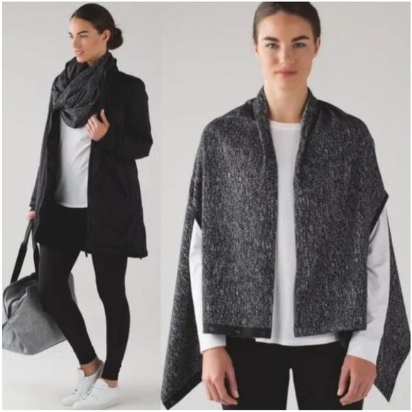lululemon athletica Accessories - Lululemon Vinyasa Wrap Scarf Jacquard Black Arm Holes Convertible Rulu Fabric
